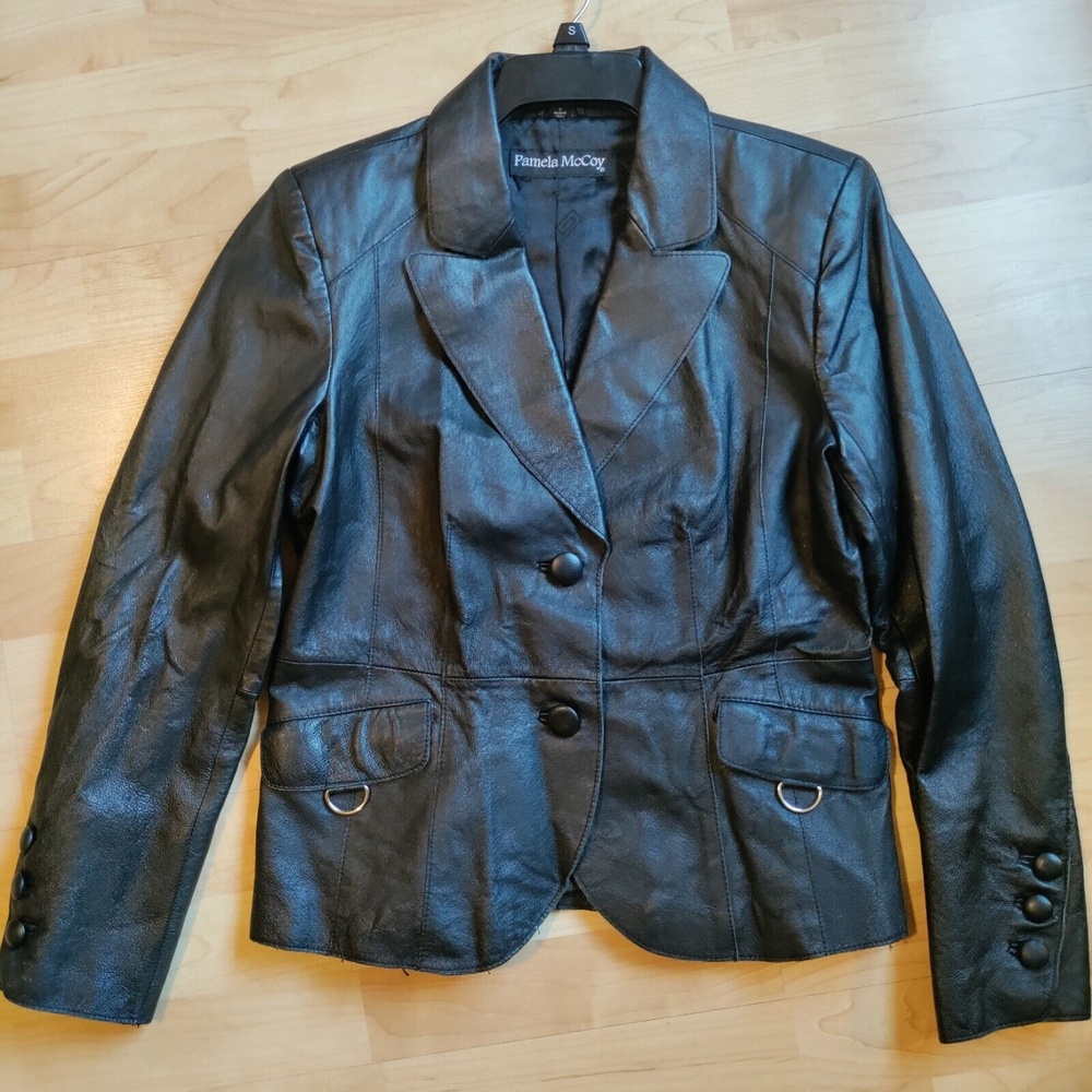 Pamela McCoy Black Leather Jacket Size Small